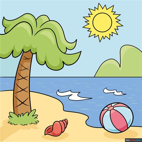 easy beach drawings|How to Draw a Beach Scene: 11 Steps (with Pictures).